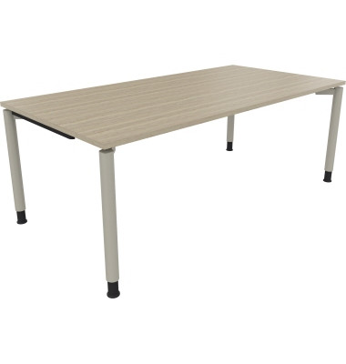 Schreibtisch All in One, manuell h&ouml;henverstellbar, 68-82cm (H), 200x100cm (BxT), rechteckig, eiche natur / silberaluminium