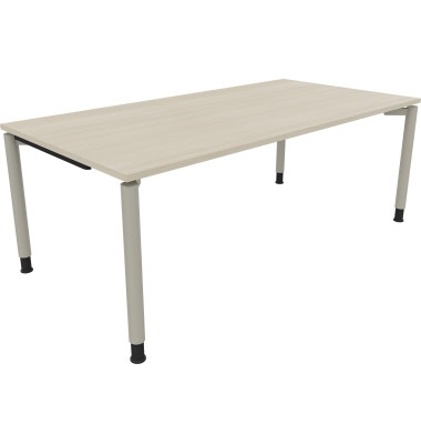 Schreibtisch All in One, manuell h&ouml;henverstellbar, 68-82cm (H), 200x100cm (BxT), rechteckig, akazie hell / silberaluminium