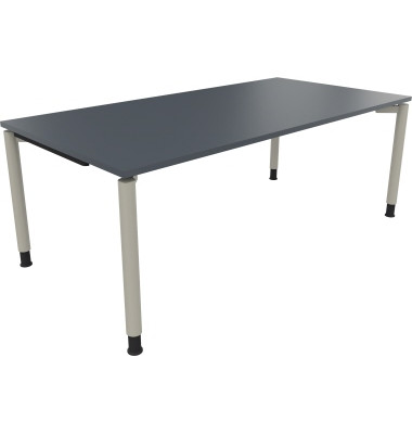 Schreibtisch All in One, manuell höhenverstellbar, 68-82cm (H), 200x100cm (BxT), rechteckig, lavagrau / silberaluminium