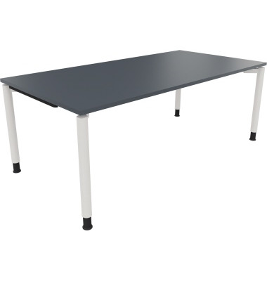 Schreibtisch All in One, manuell höhenverstellbar, 68-82cm (H), 200x100cm (BxT), rechteckig, lavagrau / weiß