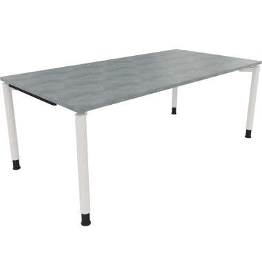 Schreibtisch All in One, manuell h&ouml;henverstellbar, 68-82cm (H), 200x100cm (BxT), rechteckig, beton hell / wei&szlig;