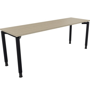 Schreibtisch All in One, manuell h&ouml;henverstellbar, 68-82cm (H), 200x60cm (BxT), rechteckig, eiche natur / anthrazit metallic