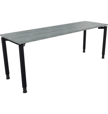 Schreibtisch All in One, manuell höhenverstellbar, 68-82cm (H), 200x60cm (BxT), rechteckig, beton hell / anthrazit metallic