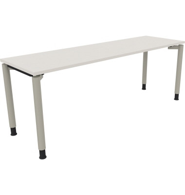 Schreibtisch All in One, manuell höhenverstellbar, 68-82cm (H), 200x60cm (BxT), rechteckig, weiß / silberaluminium Schreibtisch All in One, manuell höhenverstellbar, 68-82cm (H), 200x60cm (BxT), rechteckig, weiß / silberaluminium