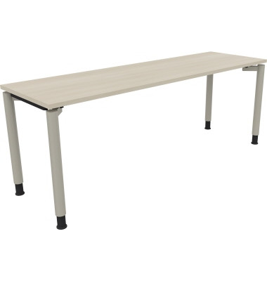 Schreibtisch All in One, manuell höhenverstellbar, 68-82cm (H), 200x60cm (BxT), rechteckig, akazie hell / silberaluminium