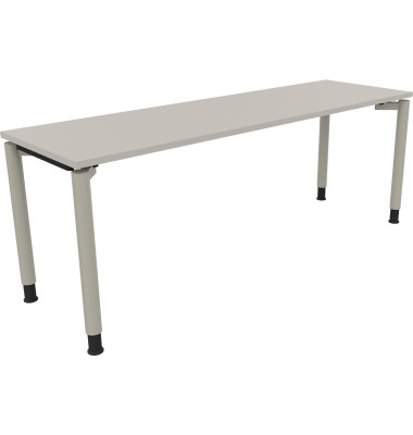 Schreibtisch All in One, manuell h&ouml;henverstellbar, 68-82cm (H), 200x60cm (BxT), rechteckig, lichtgrau / silberaluminium