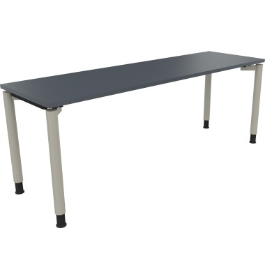 Schreibtisch All in One, manuell höhenverstellbar, 68-82cm (H), 200x60cm (BxT), rechteckig, lavagrau / silberaluminium