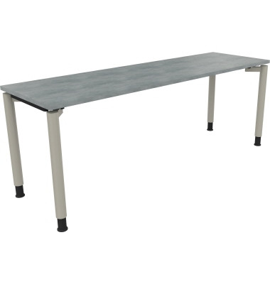 Schreibtisch All in One, manuell höhenverstellbar, 68-82cm (H), 200x60cm (BxT), rechteckig, beton hell / silberaluminium