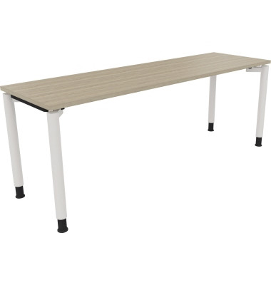 Schreibtisch All in One, manuell h&ouml;henverstellbar, 68-82cm (H), 200x60cm (BxT), rechteckig, eiche natur / wei&szlig;