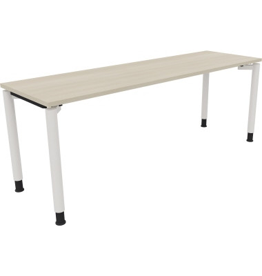 Schreibtisch All in One, manuell h&ouml;henverstellbar, 68-82cm (H), 200x60cm (BxT), rechteckig, akazie hell / wei&szlig;