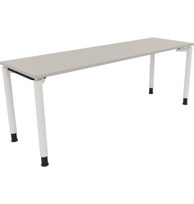 Schreibtisch All in One, manuell höhenverstellbar, 68-82cm (H), 200x60cm (BxT), rechteckig, lichtgrau / weiß
