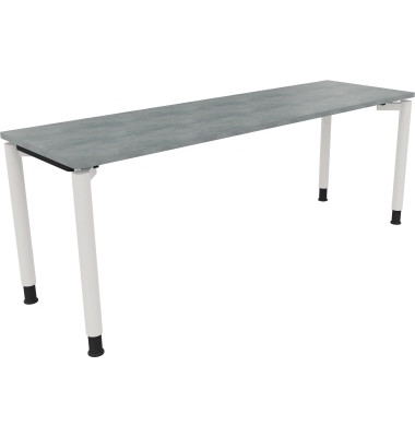 Schreibtisch All in One, manuell h&ouml;henverstellbar, 68-82cm (H), 200x60cm (BxT), rechteckig, beton hell / wei&szlig;