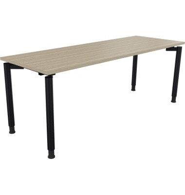 Schreibtisch All in One, manuell höhenverstellbar, 68-82cm (H), 200x70cm (BxT), rechteckig, eiche natur / anthrazit metallic