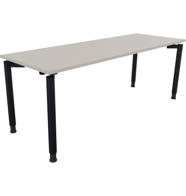 Schreibtisch All in One, manuell h&ouml;henverstellbar, 68-82cm (H), 200x70cm (BxT), rechteckig, lichtgrau / anthrazit metallic