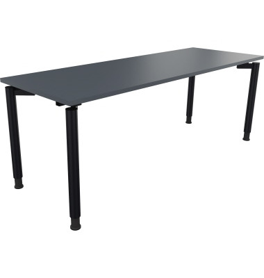 Schreibtisch All in One, manuell höhenverstellbar, 68-82cm (H), 200x70cm (BxT), rechteckig, lavagrau / anthrazit metallic