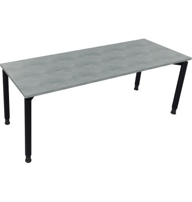 Schreibtisch All in One, manuell h&ouml;henverstellbar, 68-82cm (H), 200x70cm (BxT), rechteckig, beton hell / anthrazit metallic