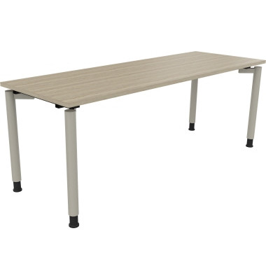 Schreibtisch All in One, manuell höhenverstellbar, 68-82cm (H), 200x70cm (BxT), rechteckig, eiche natur / silberaluminium