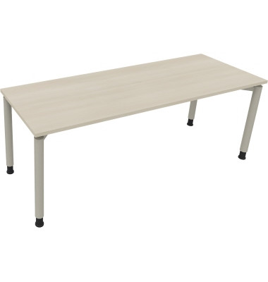 Schreibtisch All in One, manuell h&ouml;henverstellbar, 68-82cm (H), 200x70cm (BxT), rechteckig, akazie hell / silberaluminium