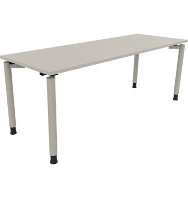 Schreibtisch All in One, manuell h&ouml;henverstellbar, 68-82cm (H), 200x70cm (BxT), rechteckig, lichtgrau / silberaluminium