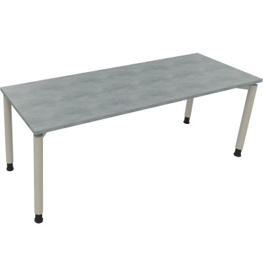 Schreibtisch All in One, manuell h&ouml;henverstellbar, 68-82cm (H), 200x70cm (BxT), rechteckig, beton hell / silberaluminium