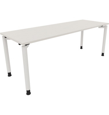 Schreibtisch All in One, manuell höhenverstellbar, 68-82cm (H), 200x70cm (BxT), rechteckig, weiß / weiß