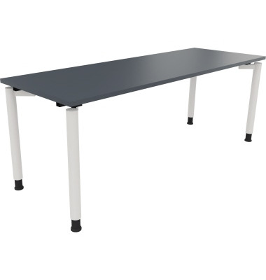 Schreibtisch All in One, manuell höhenverstellbar, 68-82cm (H), 200x70cm (BxT), rechteckig, lavagrau / weiß