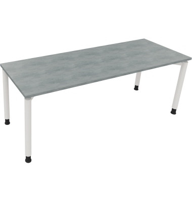 Schreibtisch All in One, manuell h&ouml;henverstellbar, 68-82cm (H), 200x70cm (BxT), rechteckig, beton hell / wei&szlig;