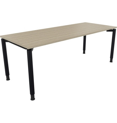 Schreibtisch All in One, manuell h&ouml;henverstellbar, 68-82cm (H), 200x80cm (BxT), rechteckig, eiche natur / anthrazit metallic