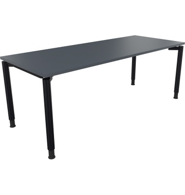 Schreibtisch All in One, manuell h&ouml;henverstellbar, 68-82cm (H), 200x80cm (BxT), rechteckig, lavagrau / anthrazit metallic