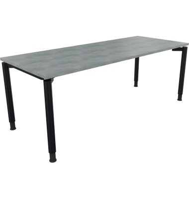 Schreibtisch All in One, manuell h&ouml;henverstellbar, 68-82cm (H), 200x80cm (BxT), rechteckig, beton hell / anthrazit metallic