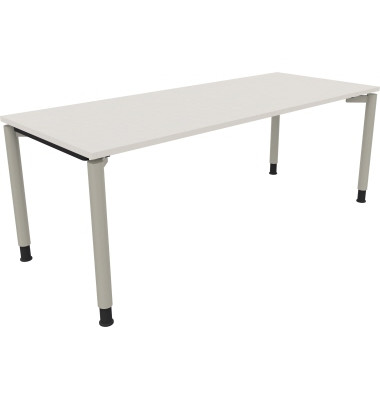 Schreibtisch All in One, manuell höhenverstellbar, 68-82cm (H), 200x80cm (BxT), rechteckig, weiß / silberaluminium Schreibtisch All in One, manuell höhenverstellbar, 68-82cm (H), 200x80cm (BxT), rechteckig, weiß / silberaluminium
