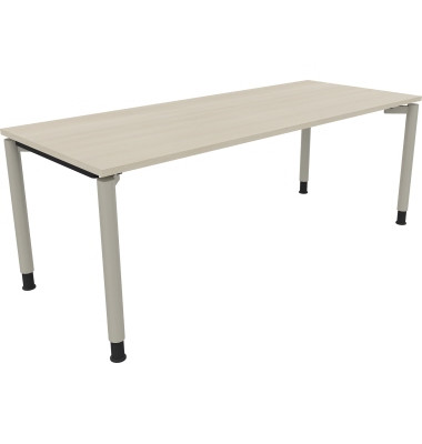 Schreibtisch All in One, manuell h&ouml;henverstellbar, 68-82cm (H), 200x80cm (BxT), rechteckig, akazie hell / silberaluminium