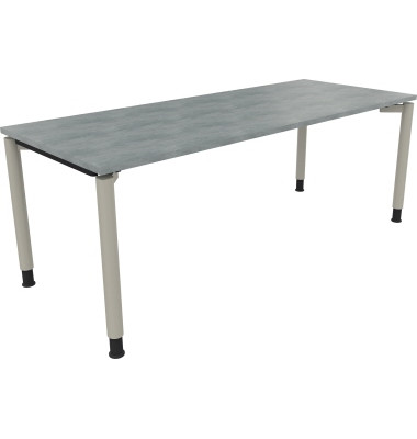 Schreibtisch All in One, manuell h&ouml;henverstellbar, 68-82cm (H), 200x80cm (BxT), rechteckig, beton hell / silberaluminium