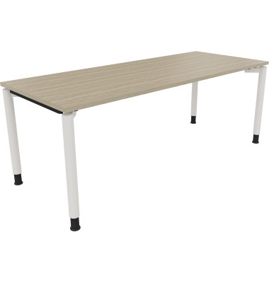 Schreibtisch All in One, manuell h&ouml;henverstellbar, 68-82cm (H), 200x80cm (BxT), rechteckig, eiche natur / wei&szlig;