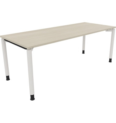 Schreibtisch All in One, manuell h&ouml;henverstellbar, 68-82cm (H), 200x80cm (BxT), rechteckig, akazie hell / wei&szlig;