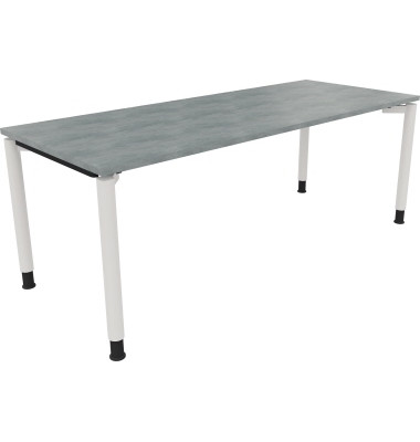 Schreibtisch All in One, manuell höhenverstellbar, 68-82cm (H), 200x80cm (BxT), rechteckig, beton hell / weiß