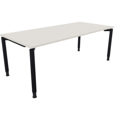 Schreibtisch All in One, manuell höhenverstellbar, 68-82cm (H), 200x90cm (BxT), rechteckig, weiß / anthrazit metallic