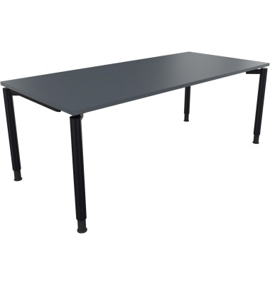 Schreibtisch All in One, manuell h&ouml;henverstellbar, 68-82cm (H), 200x90cm (BxT), rechteckig, lavagrau / anthrazit metallic