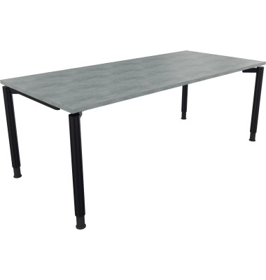Schreibtisch All in One, manuell höhenverstellbar, 68-82cm (H), 200x90cm (BxT), rechteckig, beton hell / anthrazit metallic