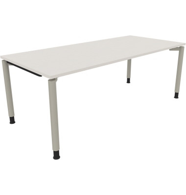 Schreibtisch All in One, manuell höhenverstellbar, 68-82cm (H), 200x90cm (BxT), rechteckig, weiß / silberaluminium