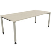 Schreibtisch All in One, manuell höhenverstellbar, 68-82cm (H), 200x90cm (BxT), rechteckig, akazie hell / silberaluminium