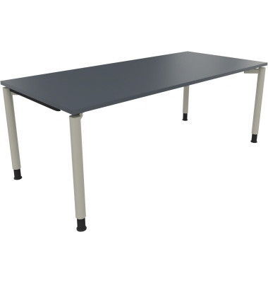 Schreibtisch All in One, manuell h&ouml;henverstellbar, 68-82cm (H), 200x90cm (BxT), rechteckig, lavagrau / silberaluminium