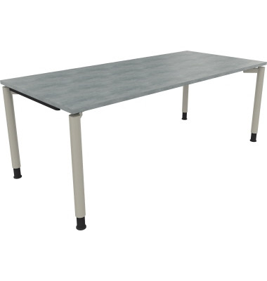 Schreibtisch All in One, manuell höhenverstellbar, 68-82cm (H), 200x90cm (BxT), rechteckig, beton hell / silberaluminium