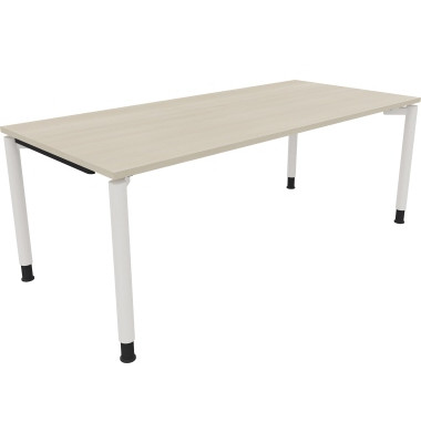 Schreibtisch All in One, manuell höhenverstellbar, 68-82cm (H), 200x90cm (BxT), rechteckig, akazie hell / weiß
