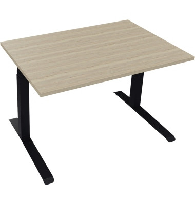 Sitz-Steh-Schreibtisch All in One, elektrisch h&ouml;henverstellbar, 64,5-127,5cm (H), 120x80cm (BxT), rechteckig, eiche natur / anth