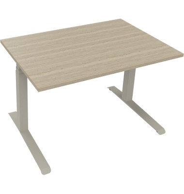 Sitz-Steh-Schreibtisch All in One, elektrisch höhenverstellbar, 64,5-127,5cm (H), 120x80cm (BxT), rechteckig, eiche natur / silb Sitz-Steh-Schreibtisch All in One, elektrisch höhenverstellbar, 64,5-127,5cm (H), 120x80cm (BxT), rechteckig, eiche natur / silb