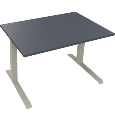 Sitz-Steh-Schreibtisch All in One, elektrisch h&ouml;henverstellbar, 64,5-127,5cm (H), 120x80cm (BxT), rechteckig, lavagrau / silbera