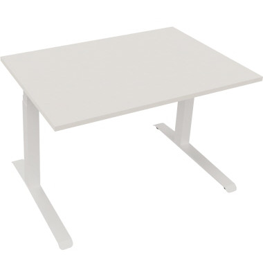 Sitz-Steh-Schreibtisch All in One, elektrisch höhenverstellbar, 64,5-127,5cm (H), 120x80cm (BxT), rechteckig, weiß / weiß