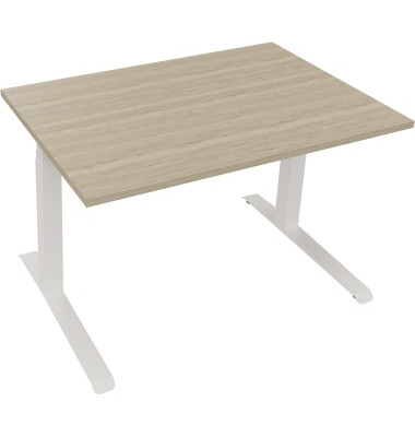 Sitz-Steh-Schreibtisch All in One, elektrisch höhenverstellbar, 64,5-127,5cm (H), 120x80cm (BxT), rechteckig, eiche natur / weiß Sitz-Steh-Schreibtisch All in One, elektrisch höhenverstellbar, 64,5-127,5cm (H), 120x80cm (BxT), rechteckig, eiche natur / weiß