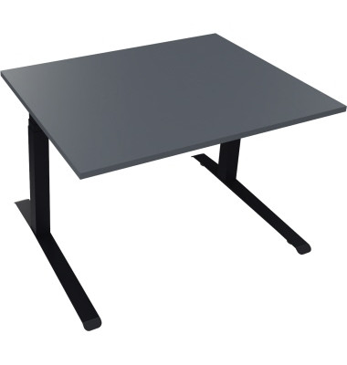 Sitz-Steh-Schreibtisch All in One, elektrisch höhenverstellbar, 64,5-127,5cm (H), 120x90cm (BxT), rechteckig, lavagrau / anthraz